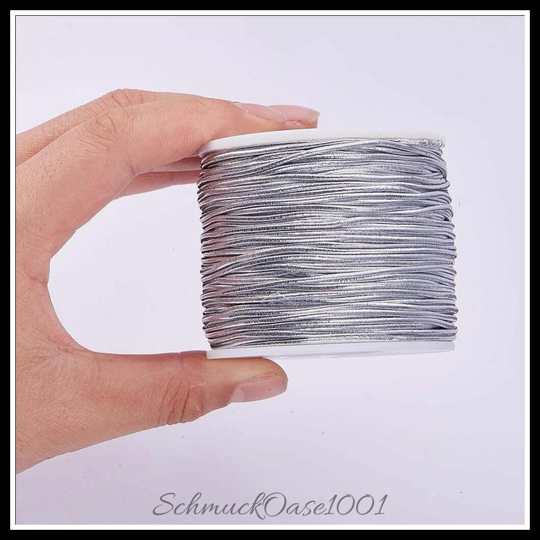 Elastische kordel – polyester außen, gummi innen – 1 rolle / ø1–2 mm – silber, zusätzliches detailbild