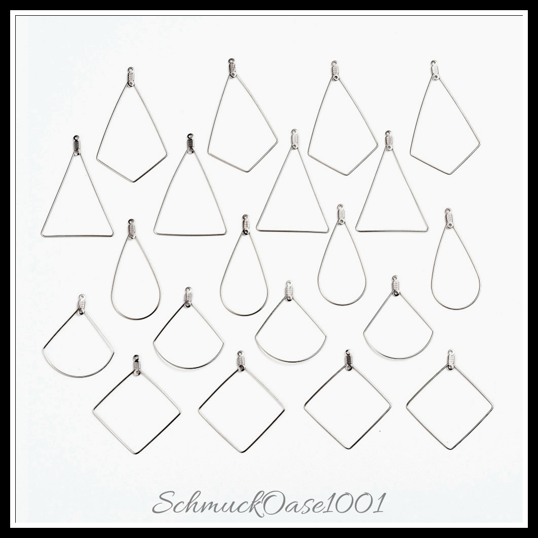 304 edelstahldrahtanhänger, teardrop & kite & rhombus & fan & dreieck, edelstahl farbe, 1 kasten in den farben 304 edelstahl