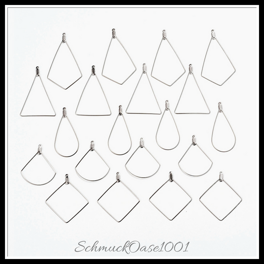 304 edelstahldrahtanhänger, teardrop & kite & rhombus & fan & dreieck, edelstahl farbe, 1 kasten in den farben 304 edelstahl