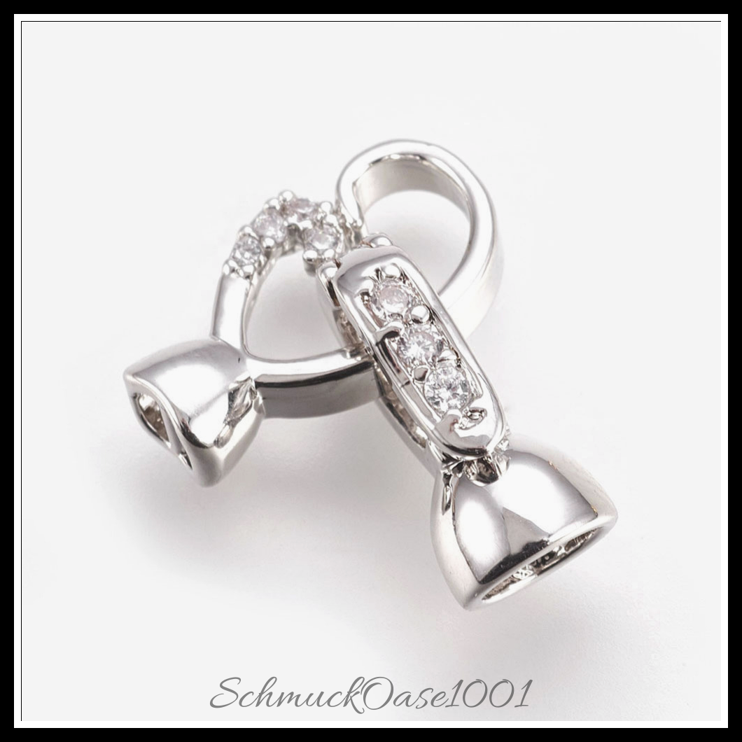 Messing-klammern mikro pflastern zirkonia, oval, echt platiniert – 2 sets, in der farbe messing, klammern, mikro pflastern, zirkonia, oval, echt platiniert, perfekt für die herstellung individueller ketten und armbänder