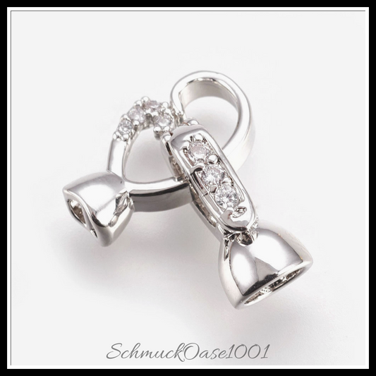 Messing-klammern mikro pflastern zirkonia, oval, echt platiniert – 2 sets, in der farbe messing, klammern, mikro pflastern, zirkonia, oval, echt platiniert, perfekt für die herstellung individueller ketten und armbänder