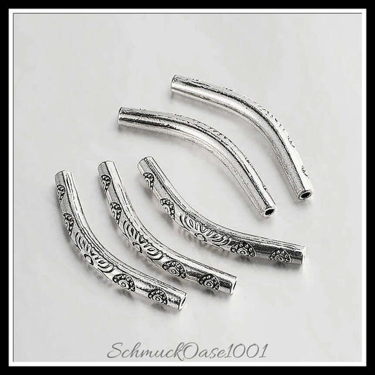 Tibetische legierungsperlen – gebogenes rohr / 35x4x4 mm / 20 stück, in der farbe antik silber
