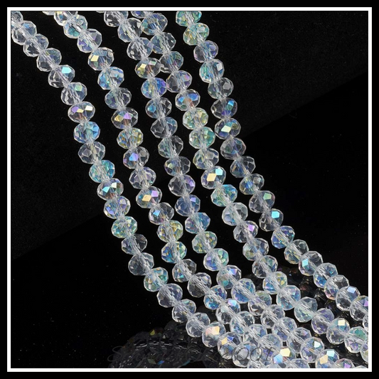 Galvanisierte glasperlen facettiert – transparent, 14.9-17.5 zoll,verschiedene farben 2 stränge, in der farbe glas, galvanisiert, halb regenbogen plattiert, facettiert, rondell, ausdrucksstark und ideal für auffällige designs