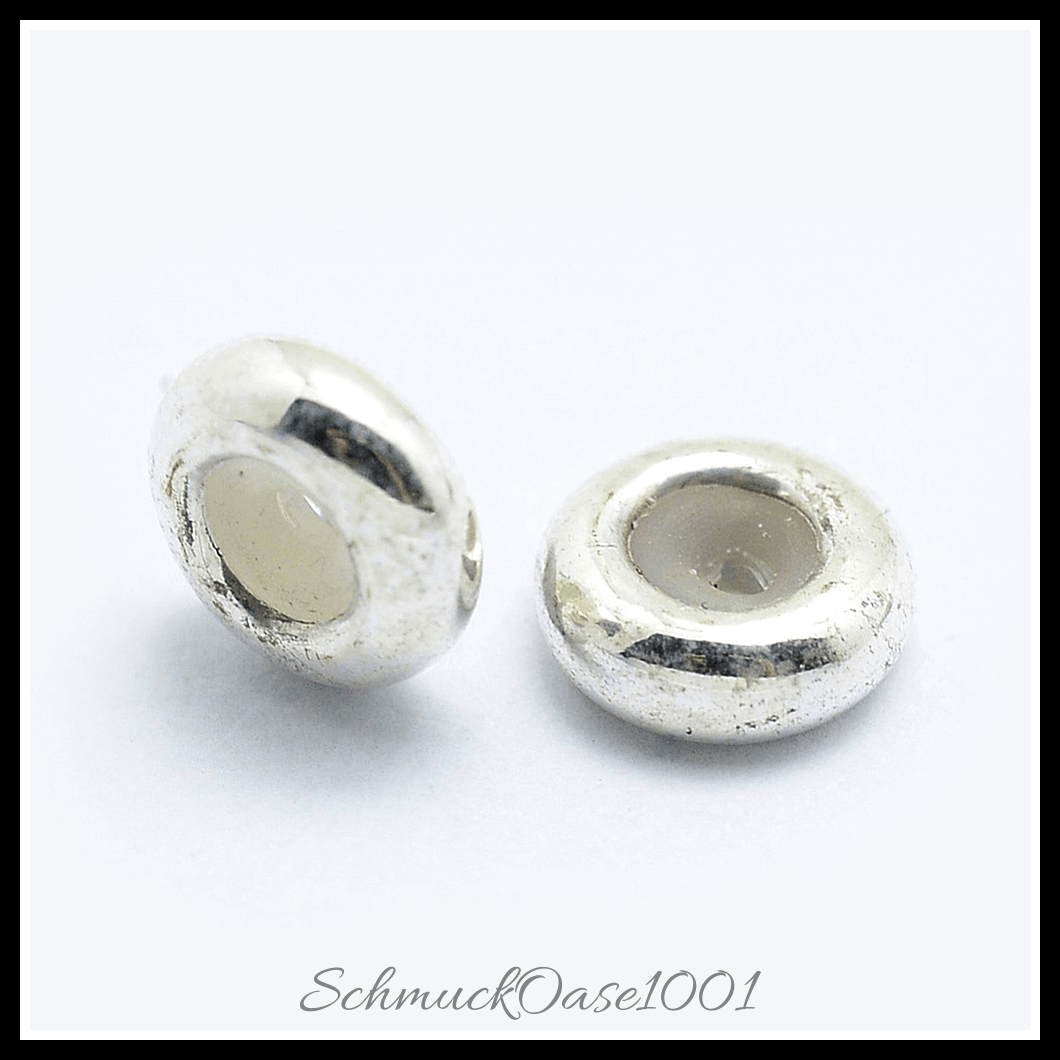925 sterling silber schieberegler perlen mit gummi – verschiedene farben (10 stk.), aus 925 sterling silber / mit gummi / rondell / schieberegler in der farbe echt 18k vergoldet und größe 5x2 mm, bohrung: 1 mm