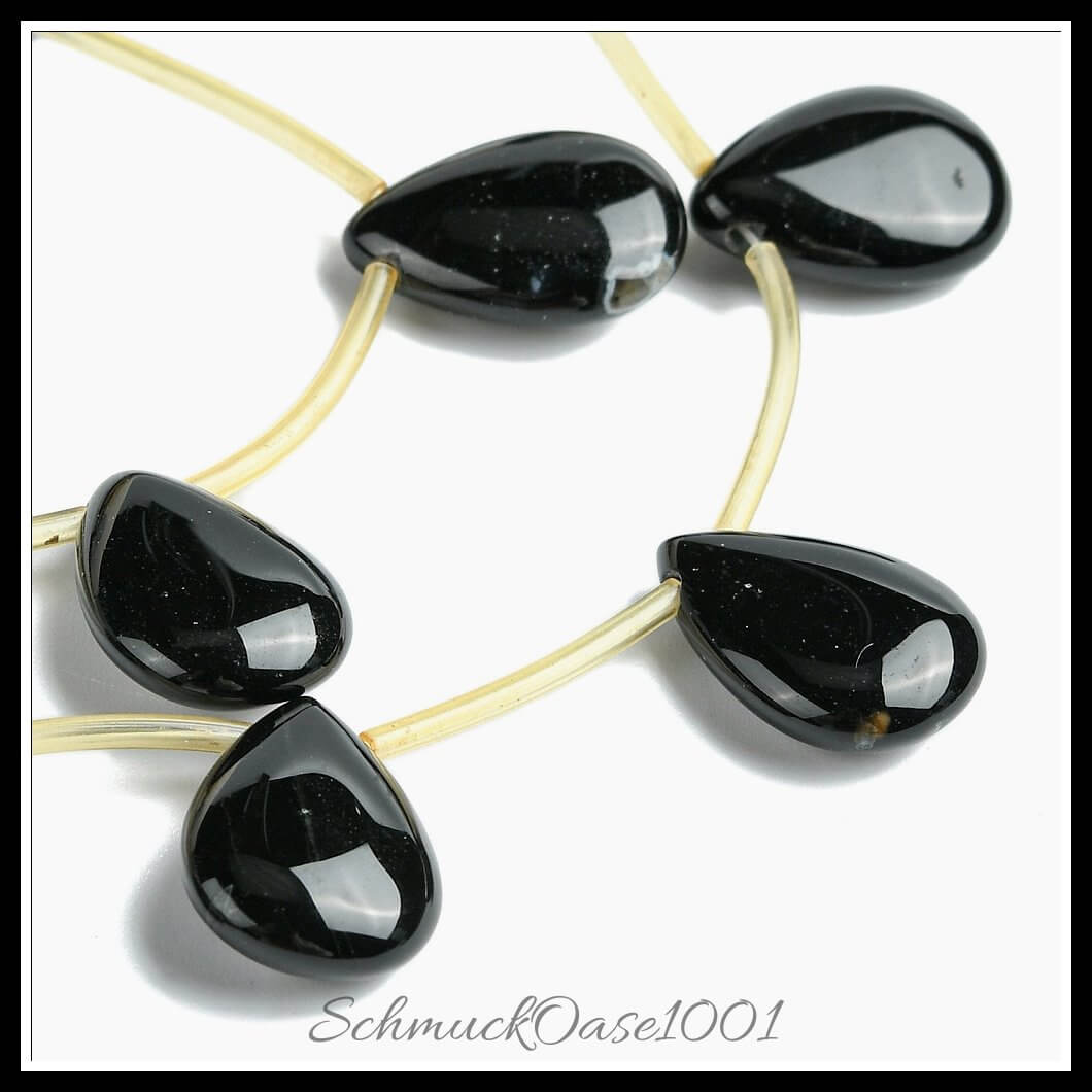 Natursteinperlenstränge – schwarzer onyx träne / 18x13x6 mm / 1 strang, aus onyx / träne, oben gebohrt, gefärbt, erhitzt in der farbe schwarz und größe 18x13x6 mm, loch: 1.5 mm, ca. 16 stück / 15.5" / 1 strang, ausdrucksstark und ideal für auffällige designs