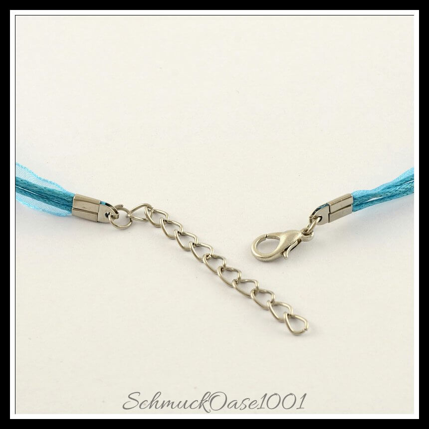 Multistrang halskettenschnur – organzaband mit metallteilen – 17.7" / 10 stück, aus organzaband & metall / multistrang, karabiner, schmuckbasis in der farbe mischfarben und größe 17.7" / 10 st.
