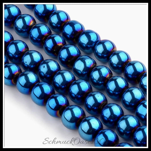 Glasperlenstränge – rund / ø4–6 mm – blauplattiert – 2–3 stränge, in der farbe glas, rund, elektroplattiert, blau, ausdrucksstark und ideal für auffällige designs