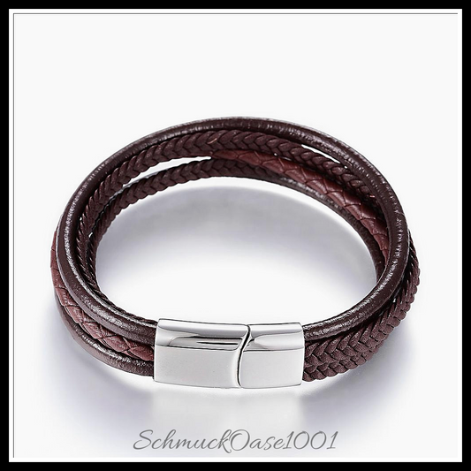 Multi-strang lederarmband mit edelstahl-magnetschließe in den farben lederband, multi-strang, 304 edelstahl, magnetverschluss