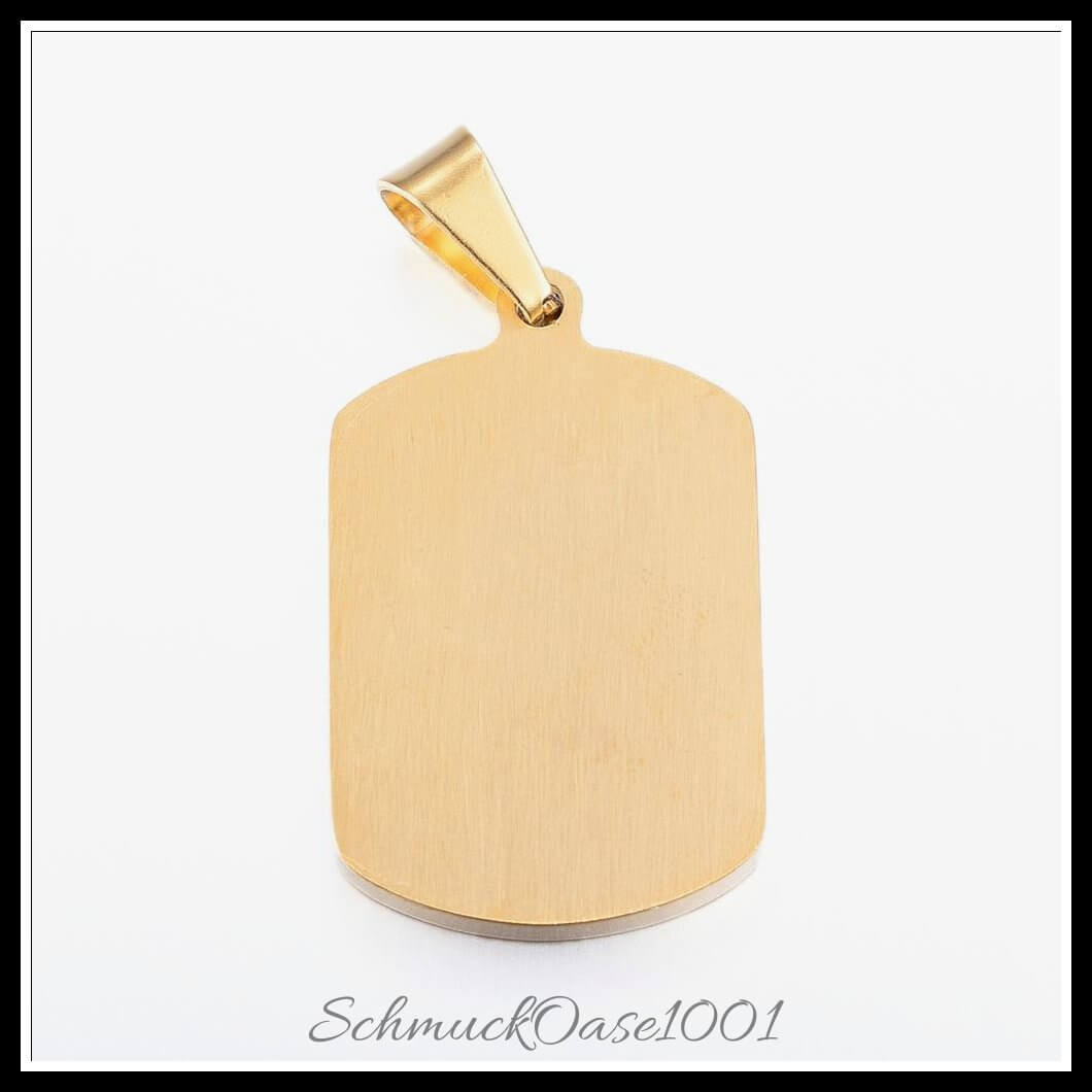 Edelstahl anhänger – rechteck mit allah & strass / 32x20x3 mm / 1 stück, aus edelstahl 304 / rechteck, strass, allah in der farbe gold und größe 32x20x3 mm, loch: 4.5x9 mm / 1 st.