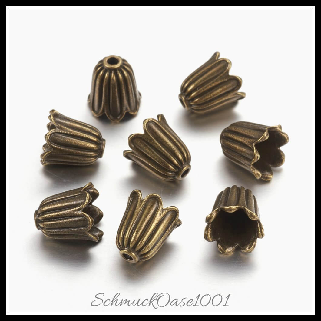 Tibetische perlenkappen – blume / 10x10 mm – 20 stück, in der farbe legierung, tibetischer stil, blume, bleifrei, cadmiumfrei, nickelfrei, perfekt für die herstellung individueller ketten und armbänder