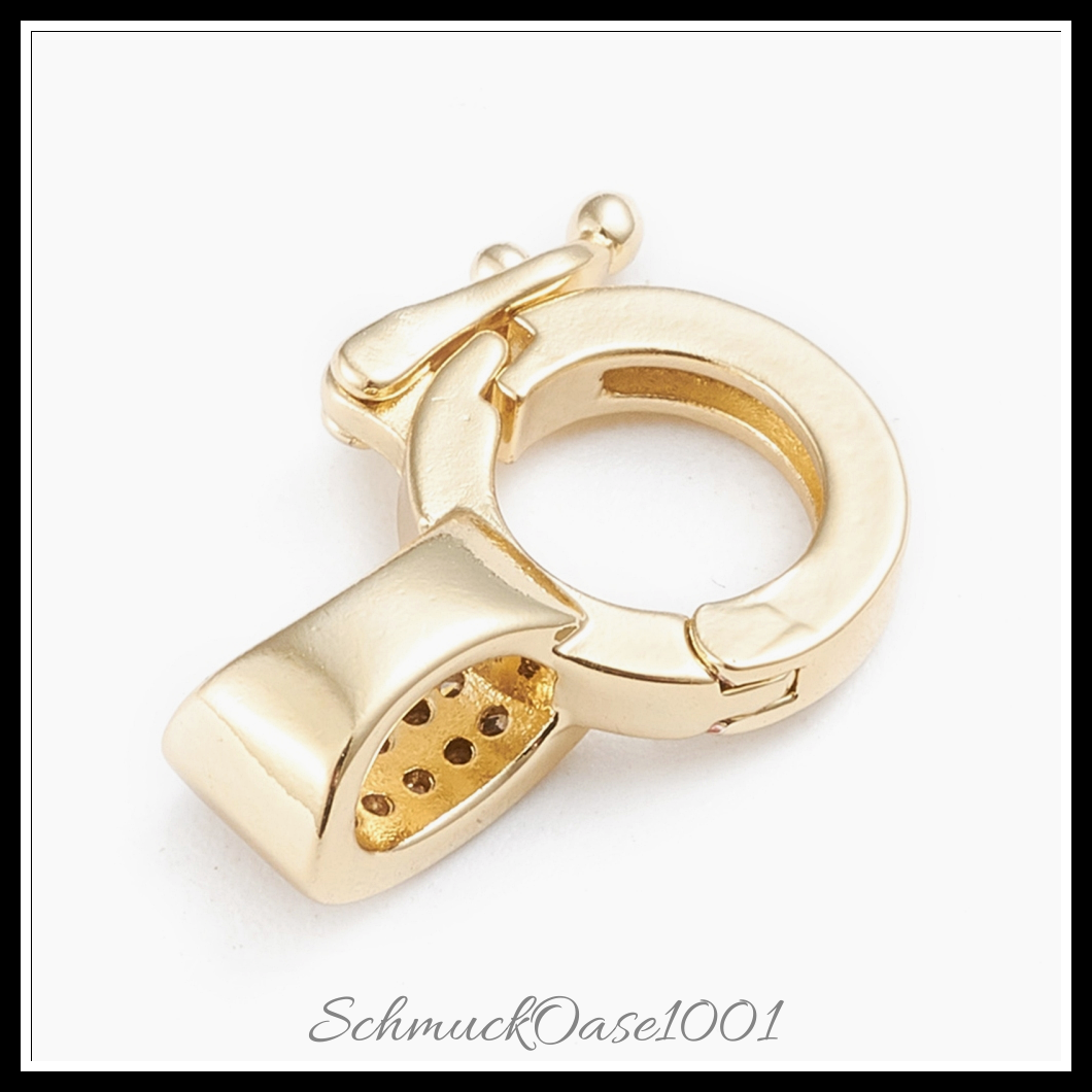 Messing micro pave zirkonia twister verschlüsse, golden – 2 stk., aus gold in der farbe messing, verschlüsse, micro pave, zirkonia, twister, langlebig plattiert, golden und größe 18x13.5x6 mm, bohrung: 5.5x3.5 mm, perfekt für die herstellung individueller ketten und armbänder