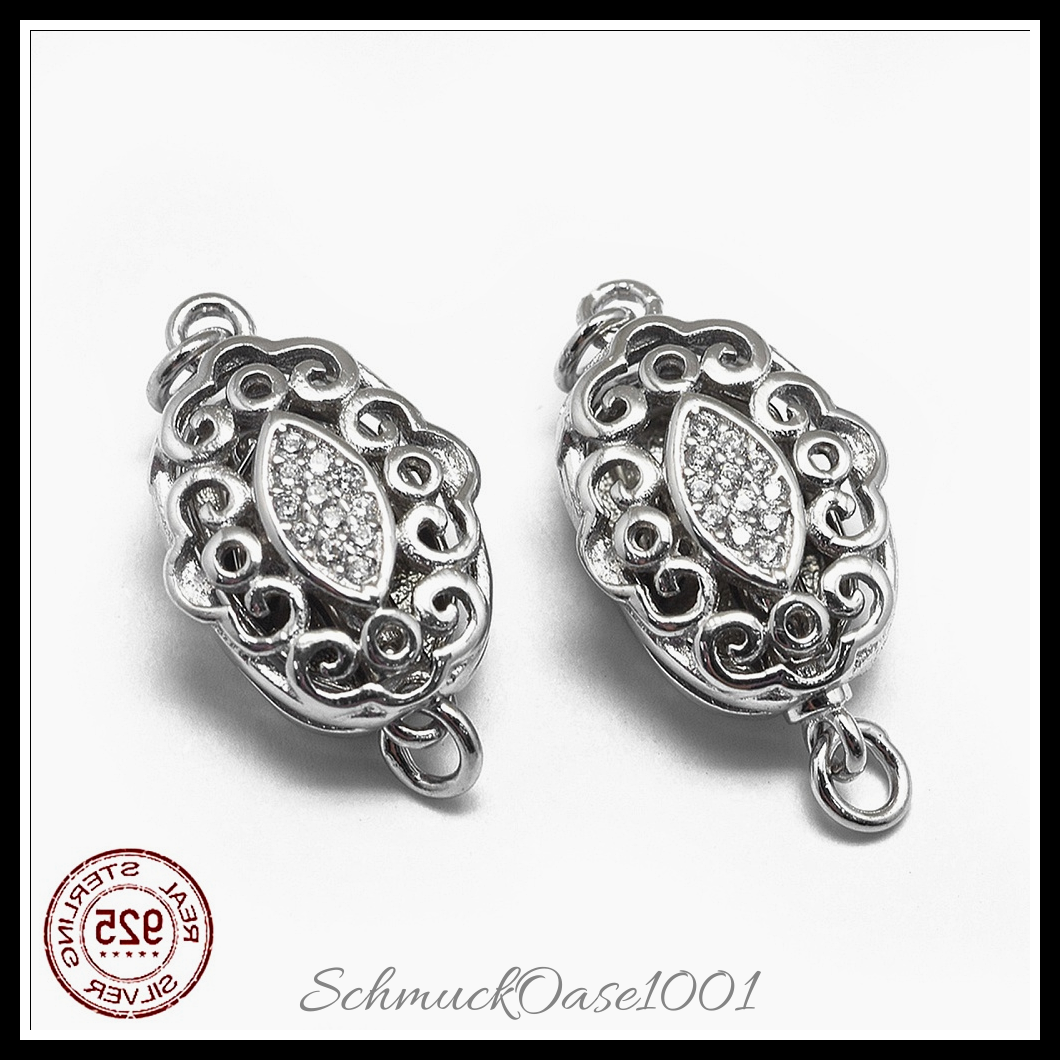 925 sterling silber bajonettverschluss, geschnitzt, mit zirkonia, oval, platin farbe – 1 stk. in den farben 925 sterling silber, bajonettverschluss, zirkonia, oval, geschnitzt, perfekt für die herstellung individueller ketten und armbänder
