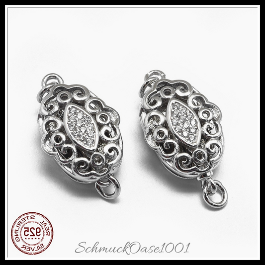 925 sterling silber bajonettverschluss, geschnitzt, mit zirkonia, oval, platin farbe – 1 stk. in den farben 925 sterling silber, bajonettverschluss, zirkonia, oval, geschnitzt, perfekt für die herstellung individueller ketten und armbänder