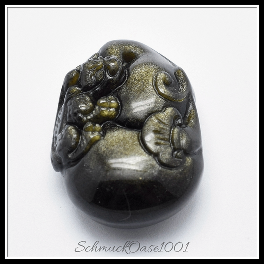 Natürliche goldene glanz obsidian anhänger, geschnitzt, pi xiu, 1 stk. in den farben goldener glanz obsidian