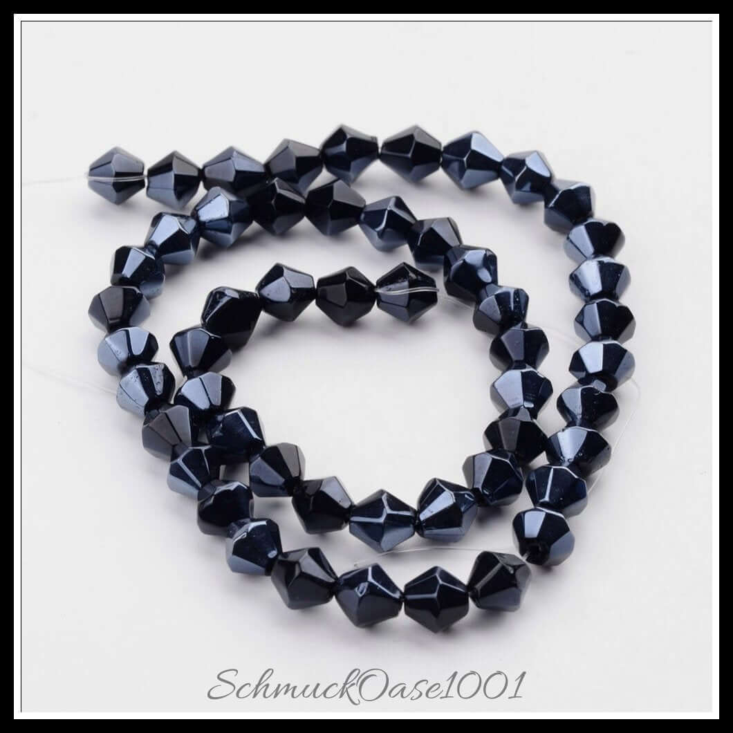Glasperlenstrang – bicone pearl luster / ø6 mm / 1 strang, aus glas / facettiert, bicone, pearl luster, elektroplattiert in der farbe schwarz und größe ø6 mm, loch: 1 mm, ca. 56 stück / 13" / 1 strang, ausdrucksstark und ideal für auffällige designs
