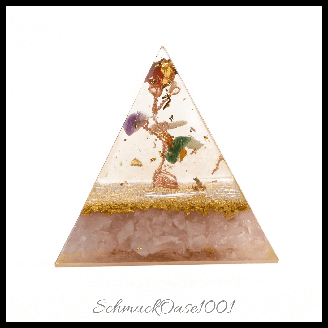 Orgonit pyramide mit natürlichen edelsteinen und metall – verschiedene varianten verfügbar (1 stk.), aus harz / mit edelstein- und metallzubehör in der farbe auswahl und größe 49x49x48.5 mm