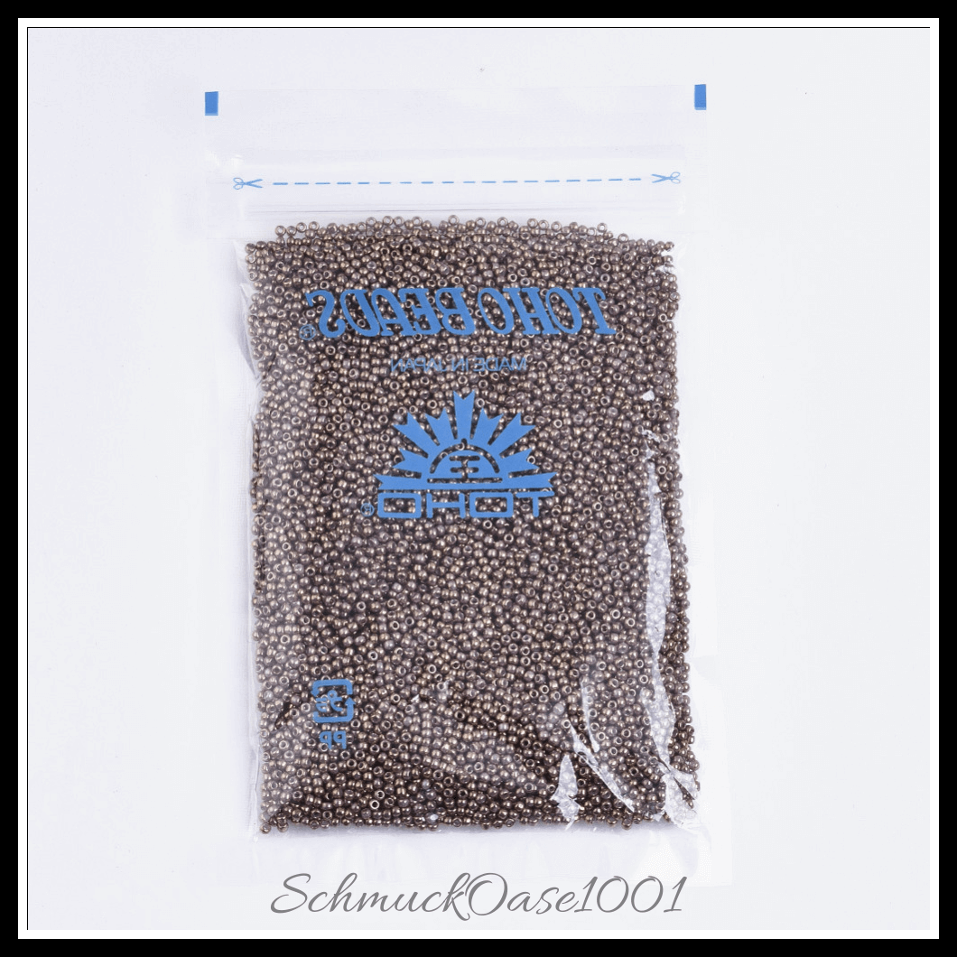 Toho runde rocailles – 11/0 – japanische rocailles – (1706) vergoldet – marmor schwarz – 20g, aus marmor schwarz in der farbe glas, toho, rund, 11/0, vergoldet, marmoriert und größe 11/0 2x1.5 mm, loch: 0.5 mm; 20 gramm