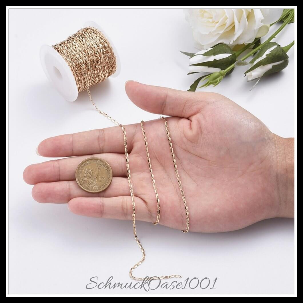 Messing bordsteinkette – gelötet / 5x2.5x0.5 mm – 2 meter, aus messing / bordstein, gelötet, vergoldet in der farbe gold und größe 5x2.5x0.5 mm / 2 m