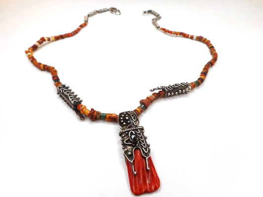 Antike berber-halskette – ethnischer schmuck aus marokko mit koralle & silber, zusätzliches detailbild
