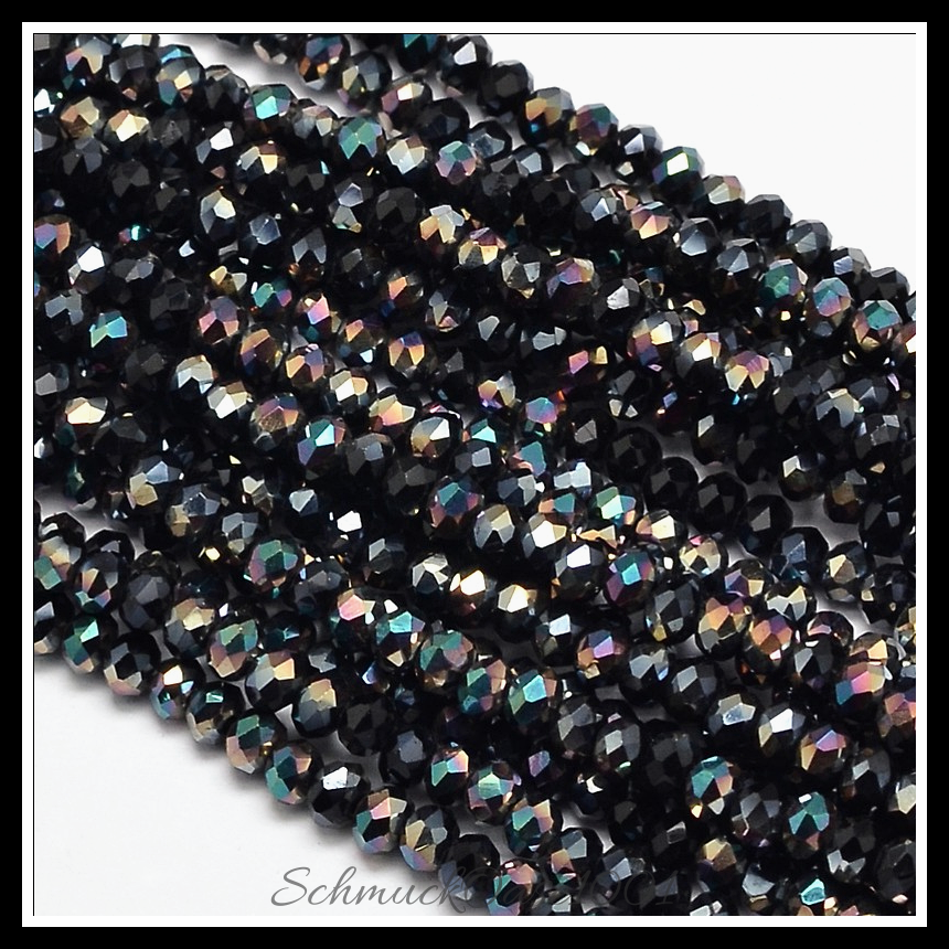  zusatz Bild Galvanisierte glasperlen facettiert – transparent, 14.9-17.5 zoll,verschiedene farben 2 stränge, in der farbe glas, galvanisiert, halb regenbogen plattiert, facettiert, rondell, ausdrucksstark und ideal für auffällige designs