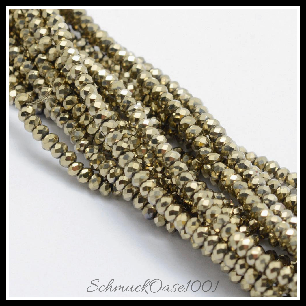 Facettierte Rondelle – Galvanisierte Glasperlen, 2.5x1.5-2 mm, 2 Stränge