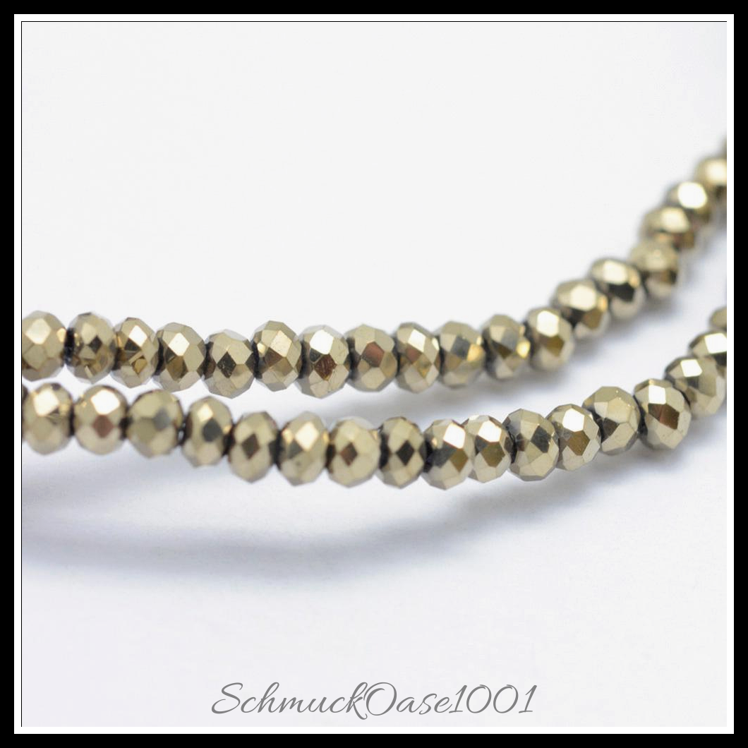 Facettierte Rondelle – Galvanisierte Glasperlen, 2.5x1.5-2 mm, 2 Stränge