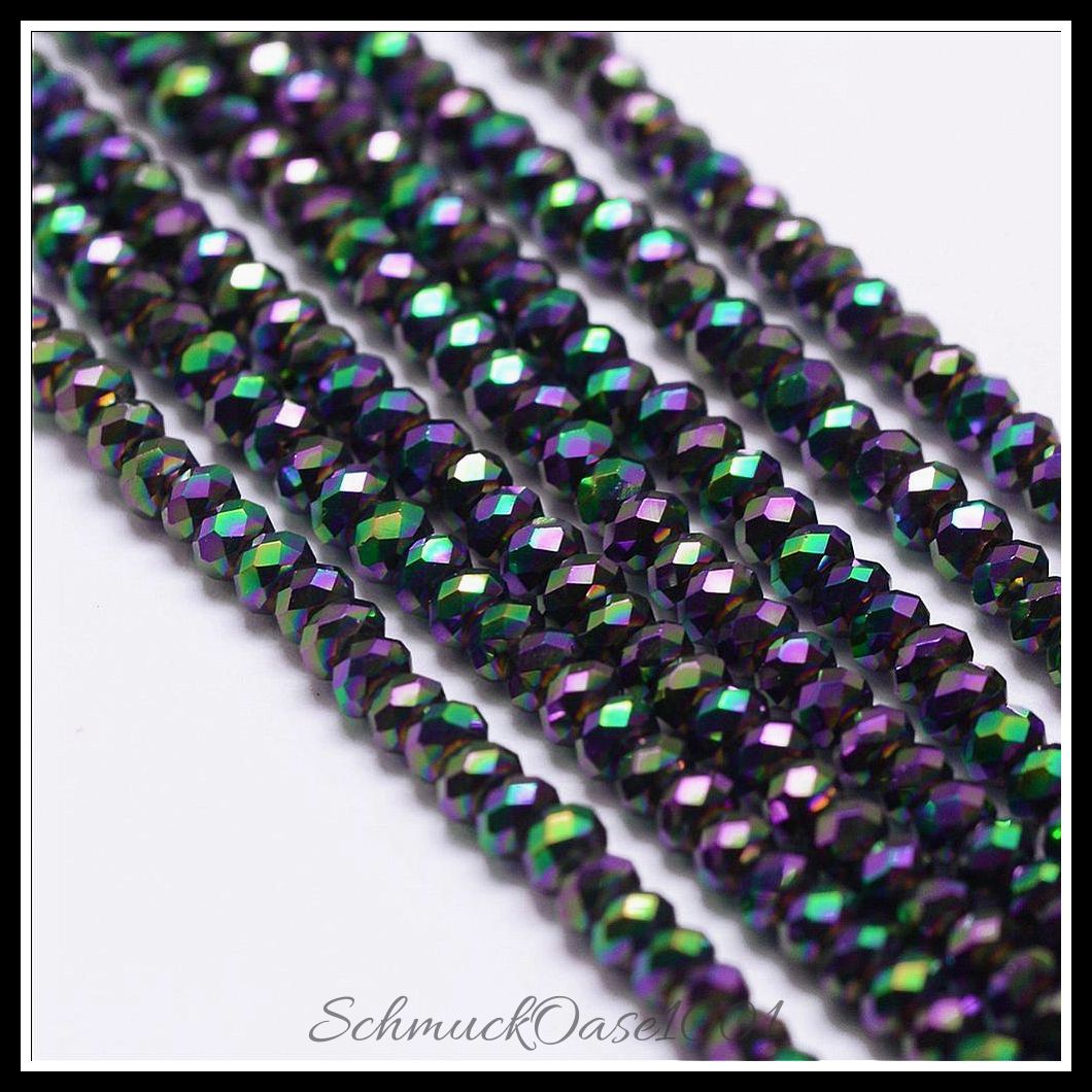 Facettierte Rondelle – Galvanisierte Glasperlen, 2.5x1.5-2 mm, 2 Stränge