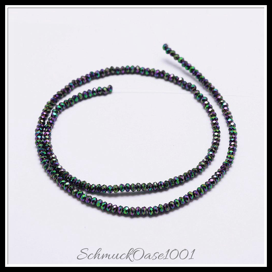 Facettierte Rondelle – Galvanisierte Glasperlen, 2.5x1.5-2 mm, 2 Stränge