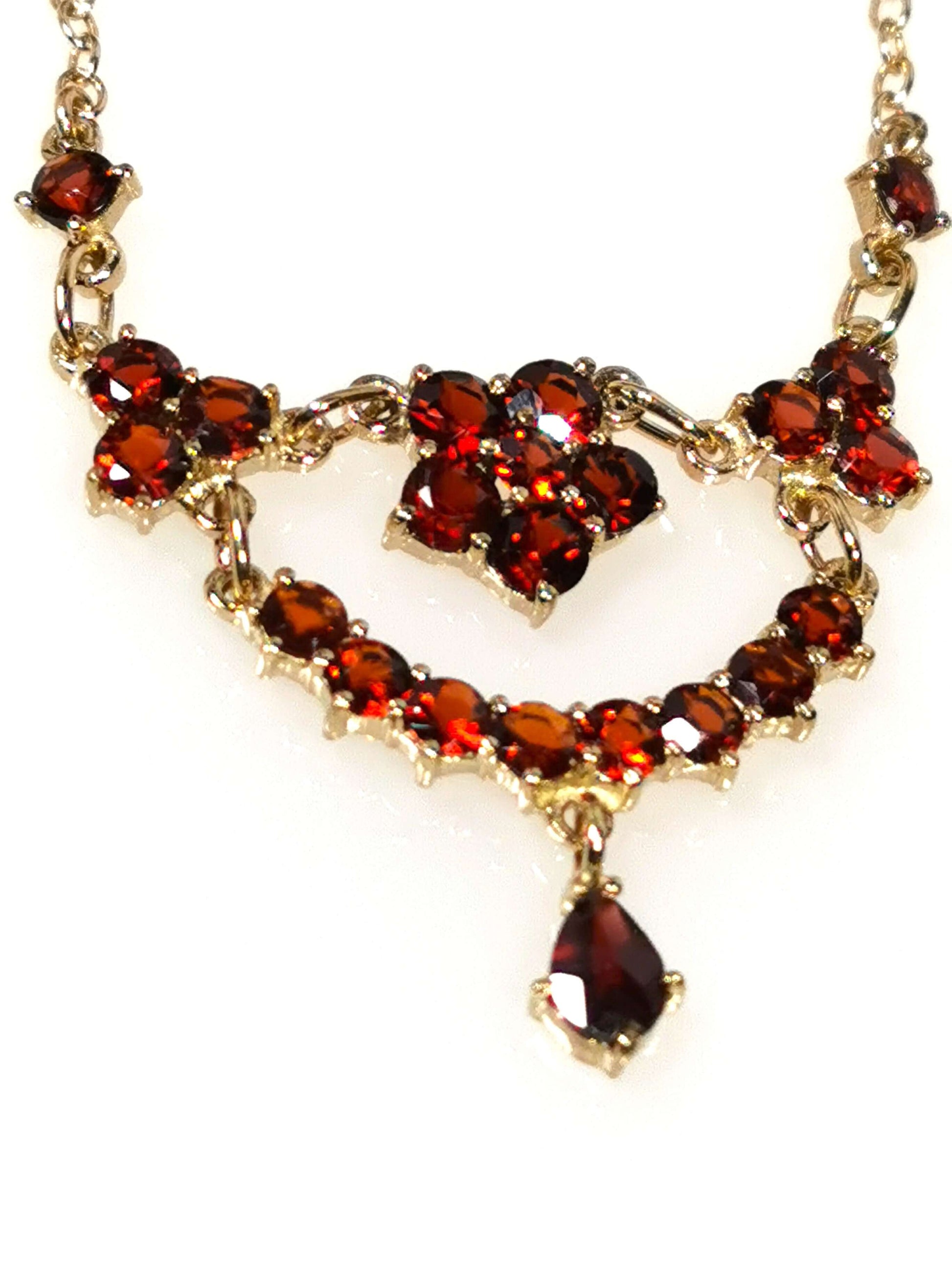Zartes vintage granatcollier in 333er gelbgold, 40 cm länge, zusätzliches detailbild