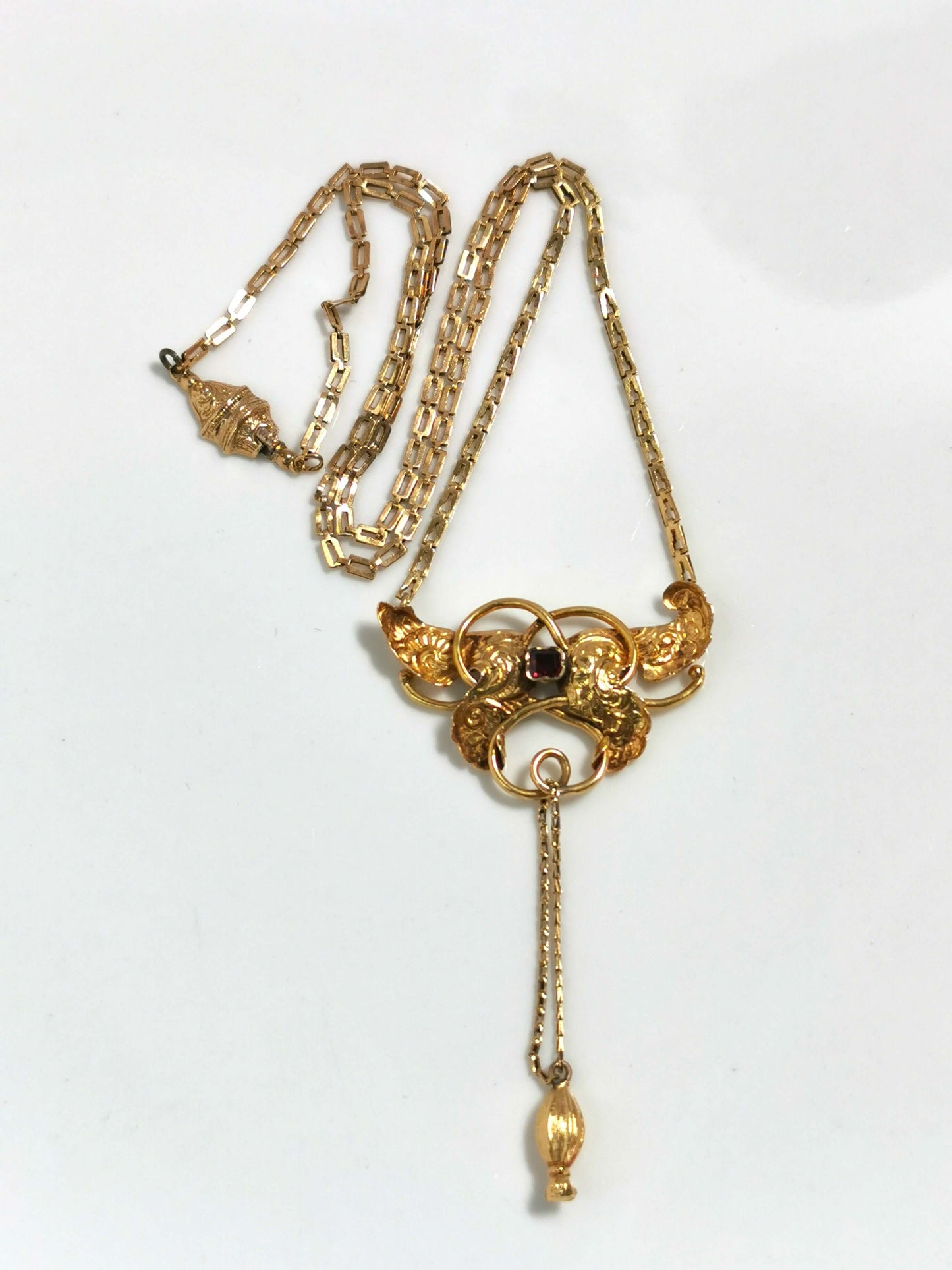 Antikes jugendstil collier 585er gold mit granat – historisches unikat ca. 1890, zusätzliches detailbild
