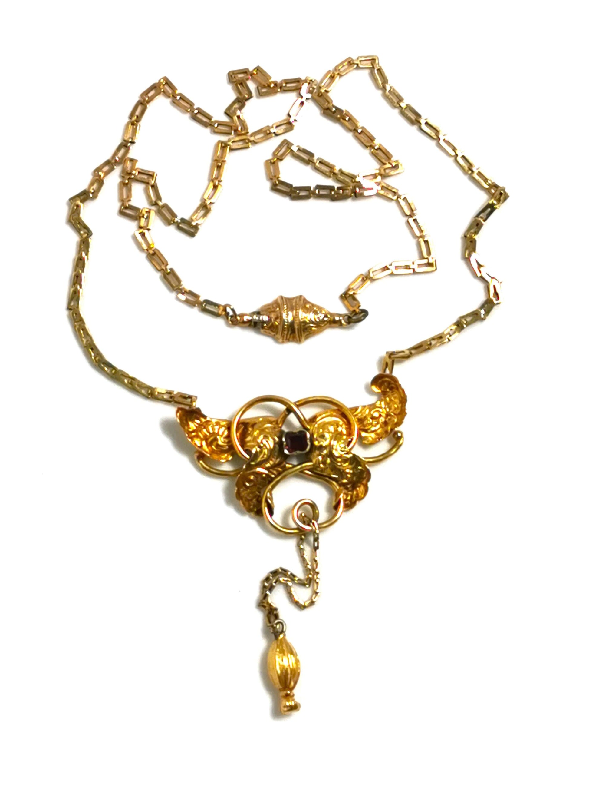 Antikes jugendstil collier 585er gold mit granat – historisches unikat ca. 1890, zusätzliches detailbild