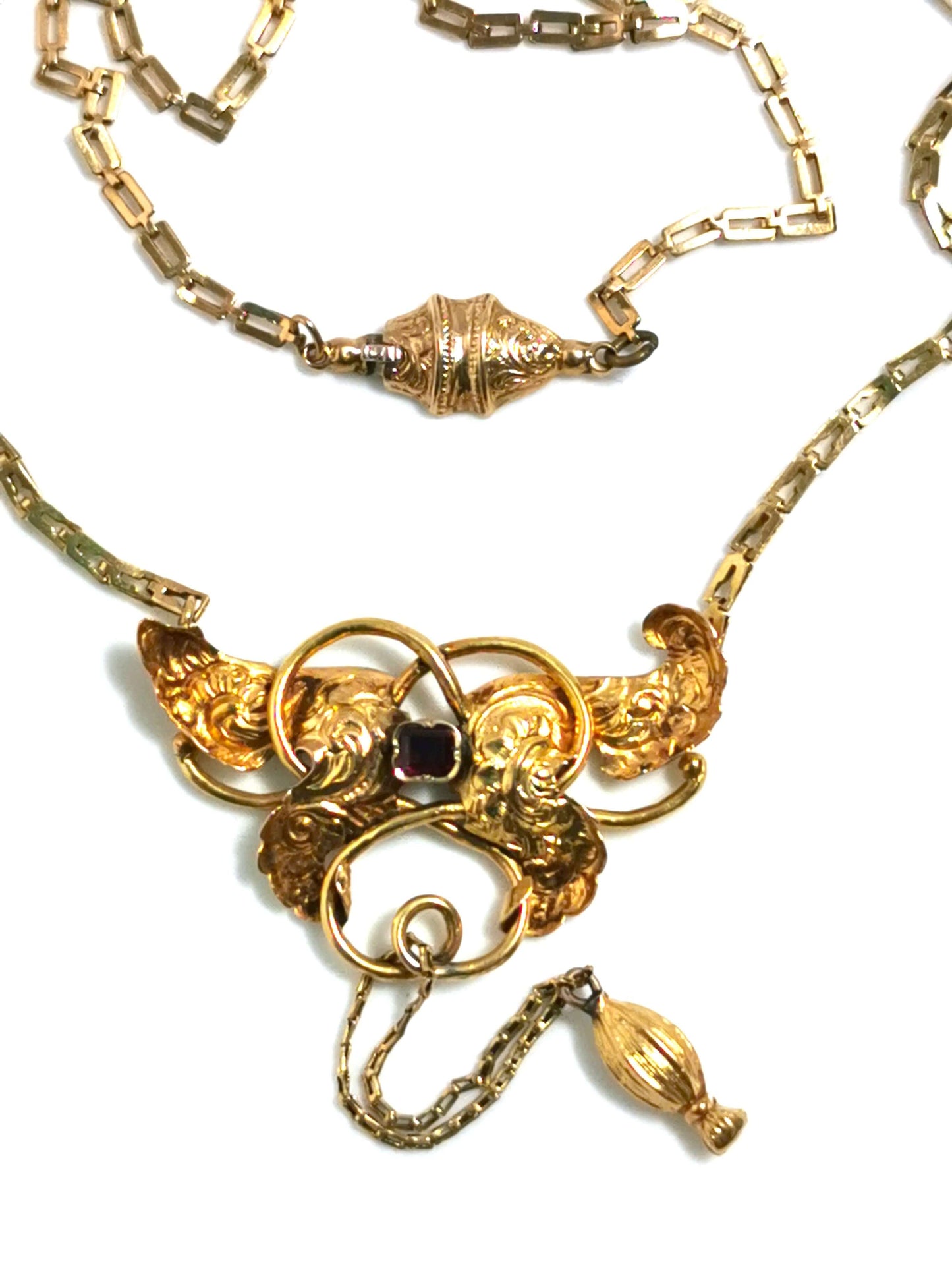 Antikes jugendstil collier 585er gold mit granat – historisches unikat ca. 1890, zusätzliches detailbild