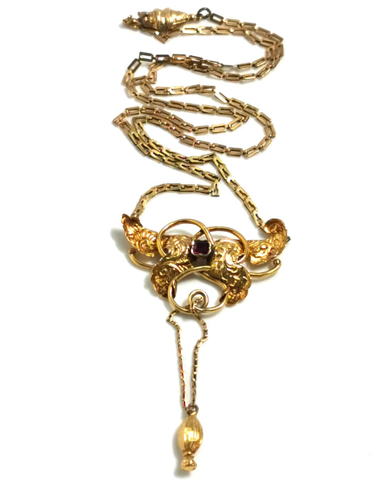 Antikes jugendstil collier 585er gold mit granat – historisches unikat ca. 1890, zusätzliches detailbild