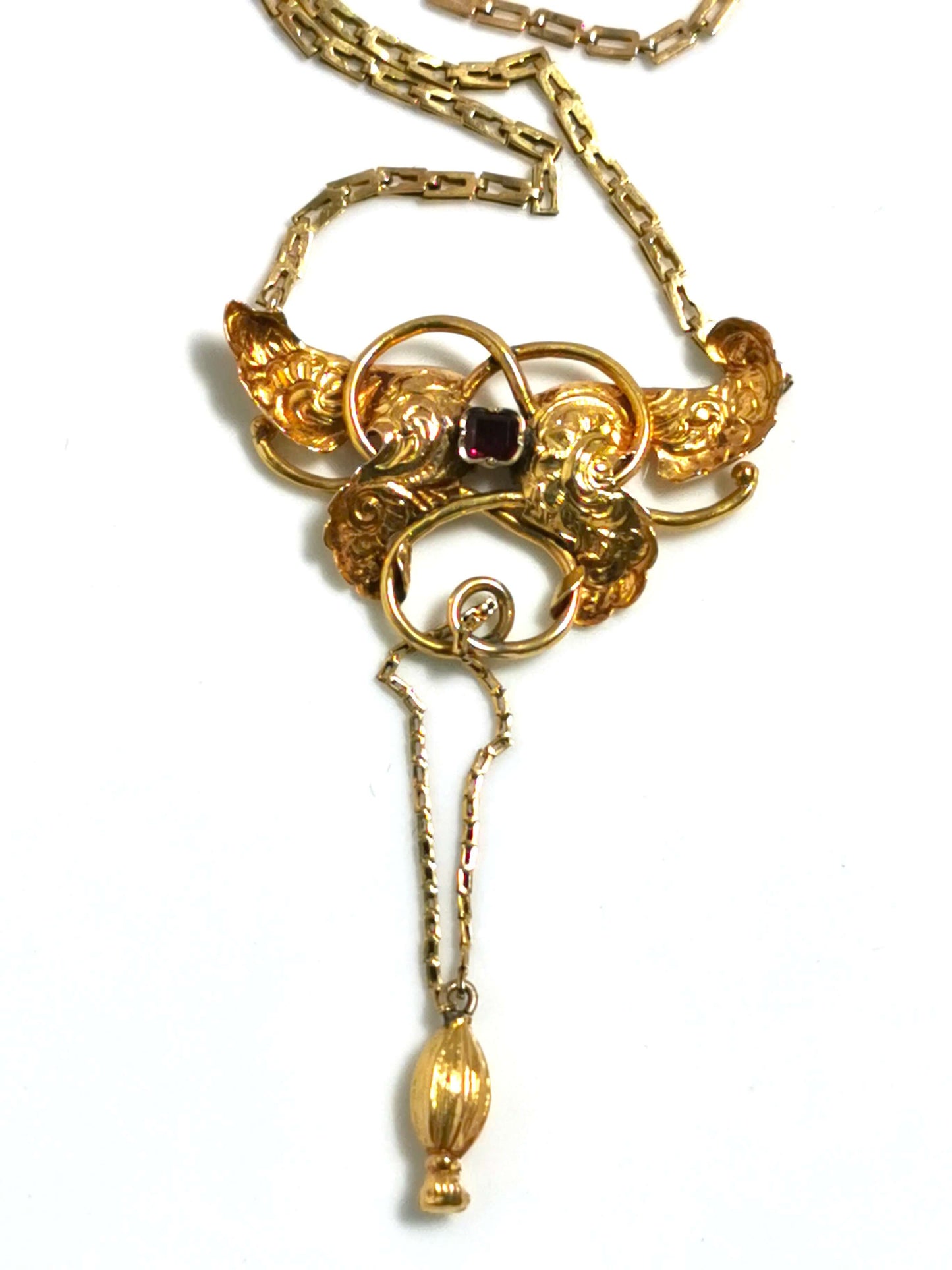 Antikes jugendstil collier 585er gold mit granat – historisches unikat ca. 1890, zusätzliches detailbild