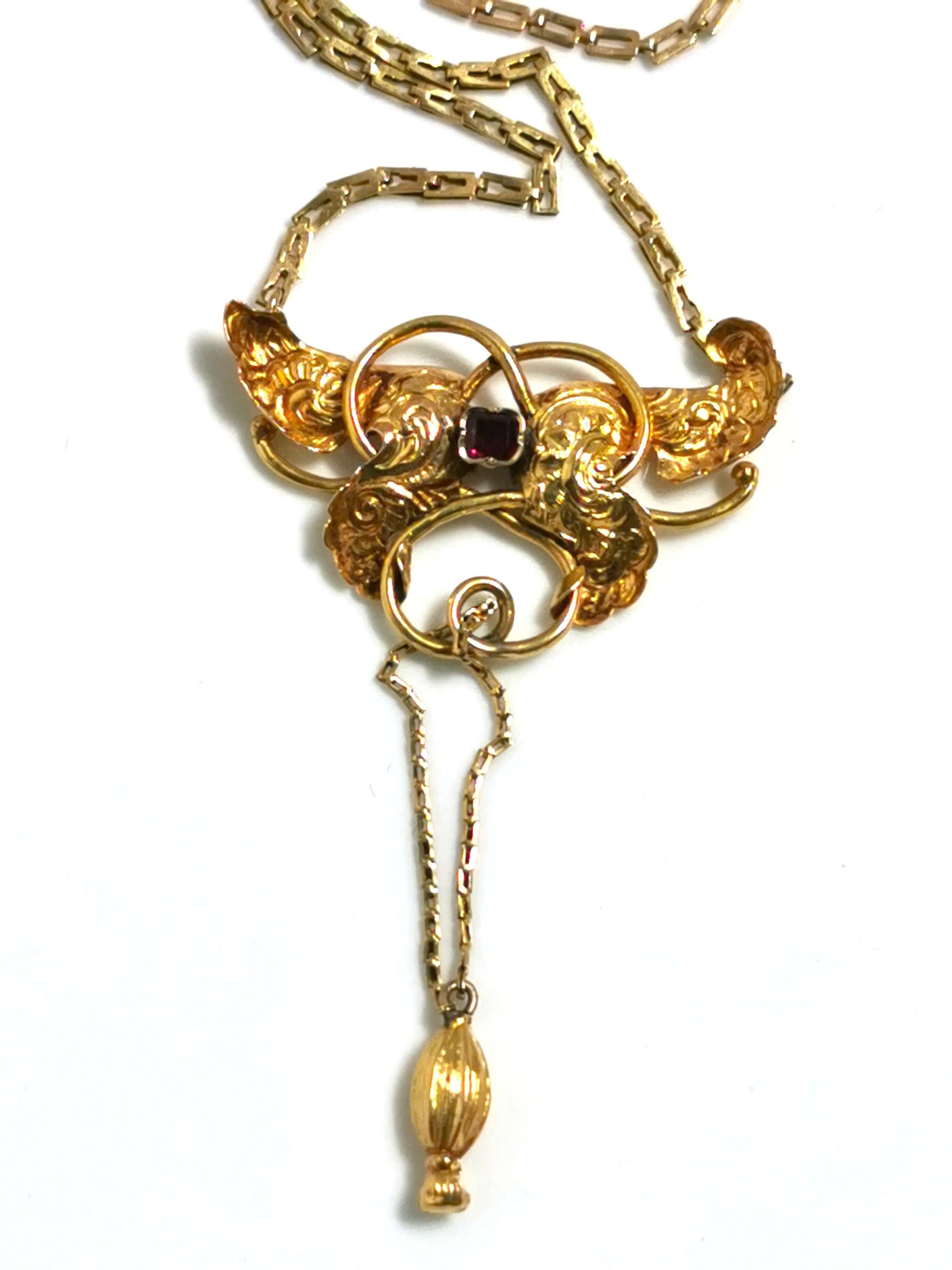 Antikes jugendstil collier 585er gold mit granat – historisches unikat ca. 1890, zusätzliches detailbild
