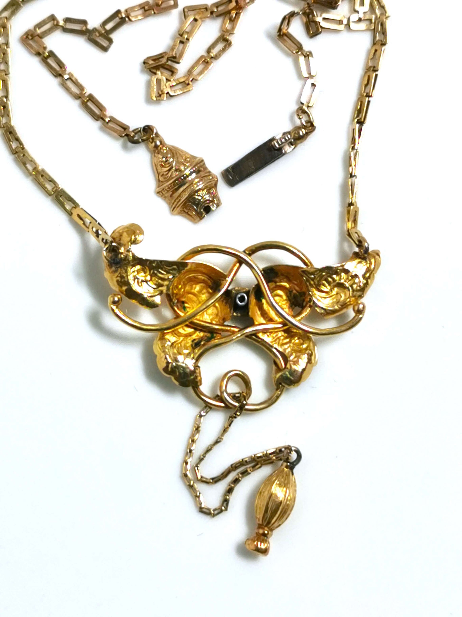 Antikes jugendstil collier 585er gold mit granat – historisches unikat ca. 1890, zusätzliches detailbild