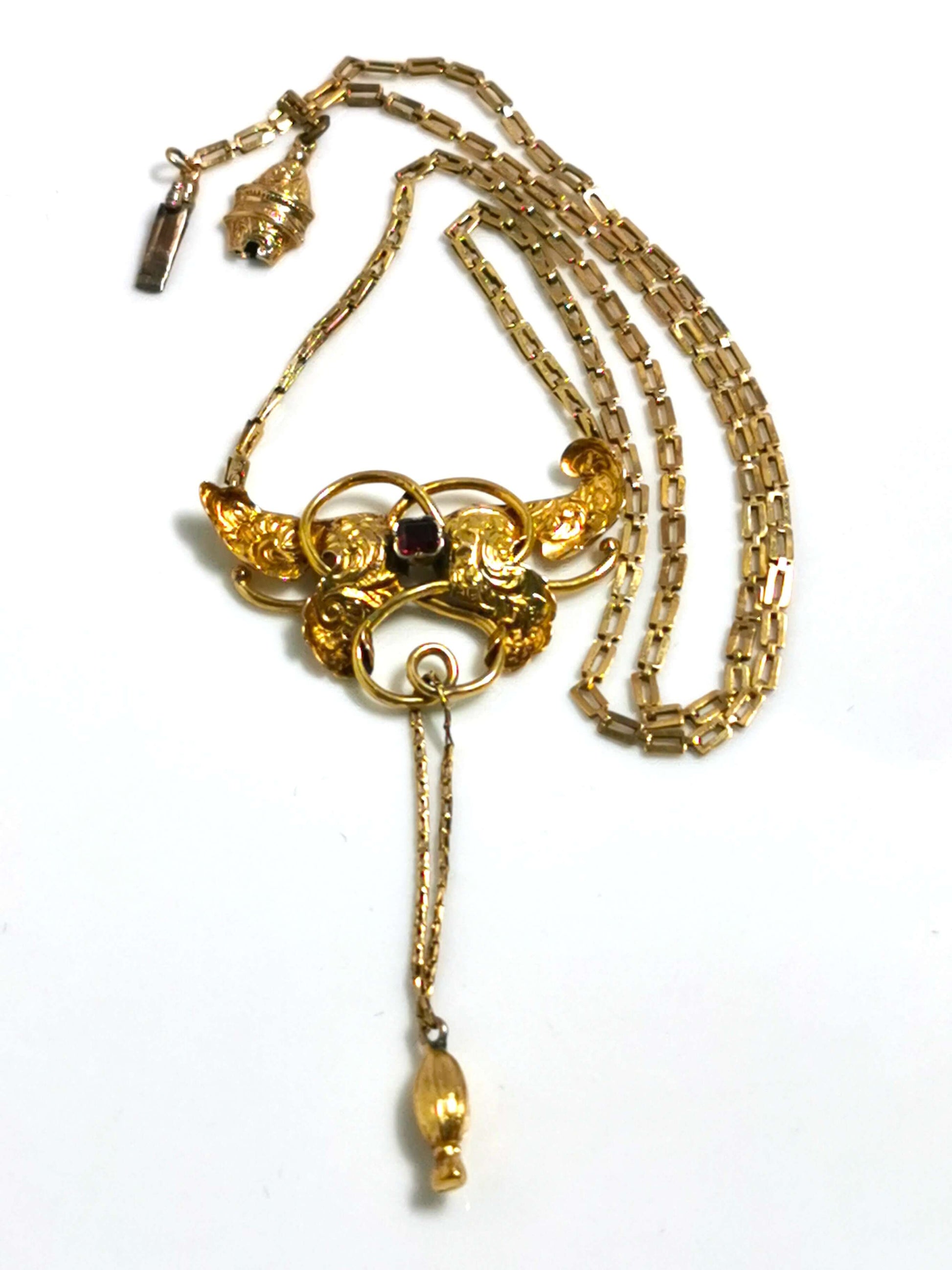 Antikes jugendstil collier 585er gold mit granat – historisches unikat ca. 1890, zusätzliches detailbild
