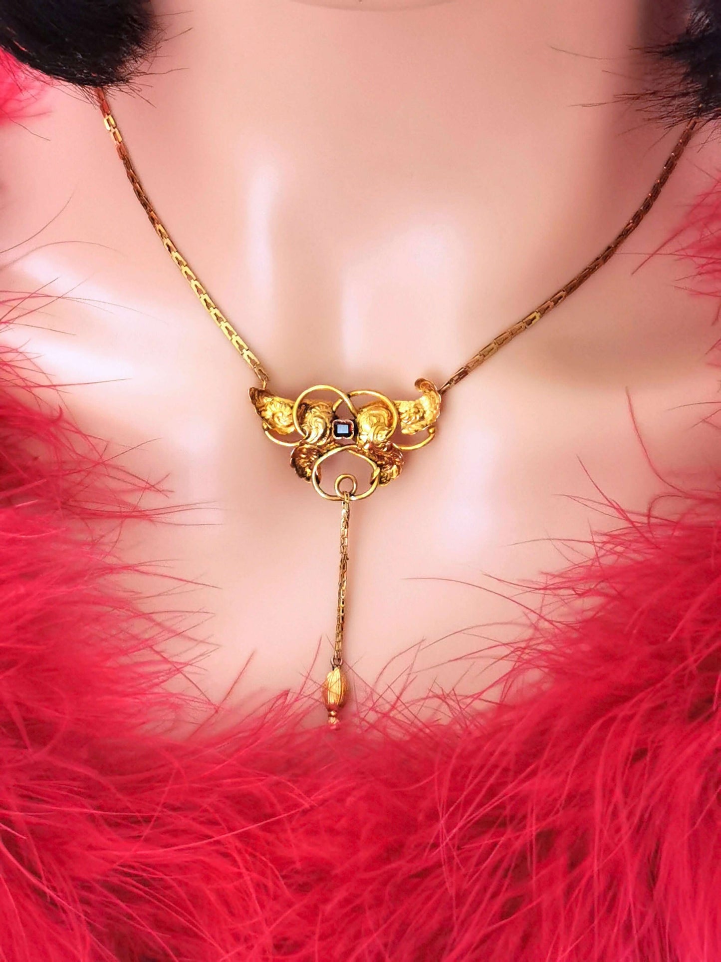 Antikes jugendstil collier 585er gold mit granat – historisches unikat ca. 1890, zusätzliches detailbild