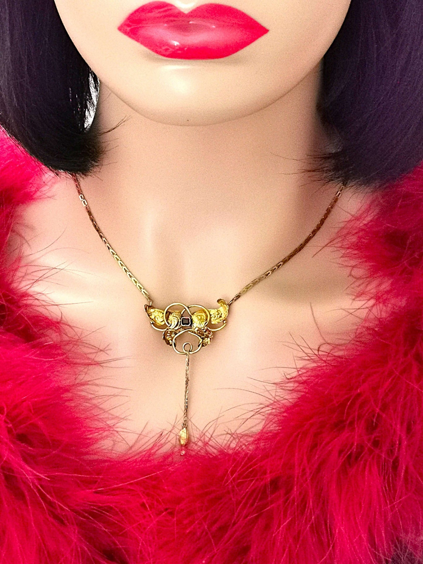 Antikes jugendstil collier 585er gold mit granat – historisches unikat ca. 1890, zusätzliches detailbild