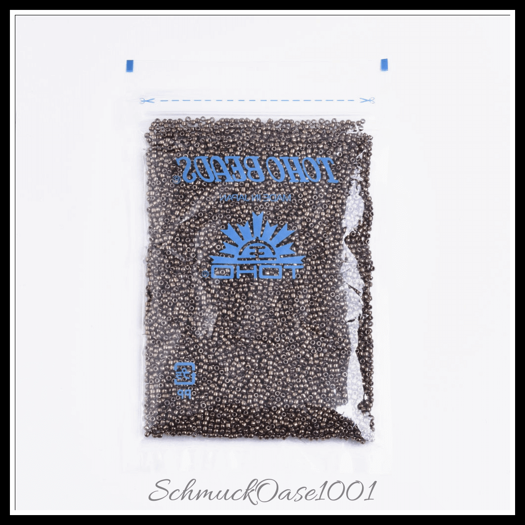 Toho runde rocailles – 11/0 – japanische rocailles – (1706) vergoldet – marmor schwarz – 20g, aus marmor schwarz in der farbe glas, toho, rund, 11/0, vergoldet, marmoriert und größe 11/0 2x1.5 mm, loch: 0.5 mm; 20 gramm