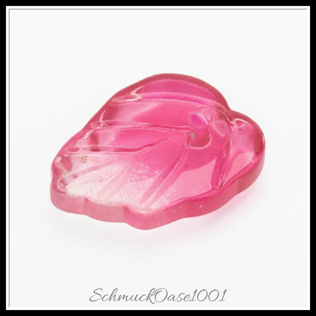 Zweifarbige glas charms – blatt / 13.5x10.5x3.5 mm / 1 stück, aus glas / zweifarbig, transparent, blatt in der farbe mischfarbe und größe 13.5x10.5x3.5 mm, loch: 1.2 mm / 1 st.