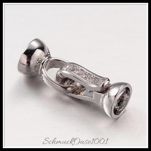 Messing klammern mit mikro-pflastern zirkonia, platin farbe – 2 stk., in der farbe messing, klammern, mikro-pflastern, zirkonia, platiniert, perfekt für die herstellung individueller ketten und armbänder