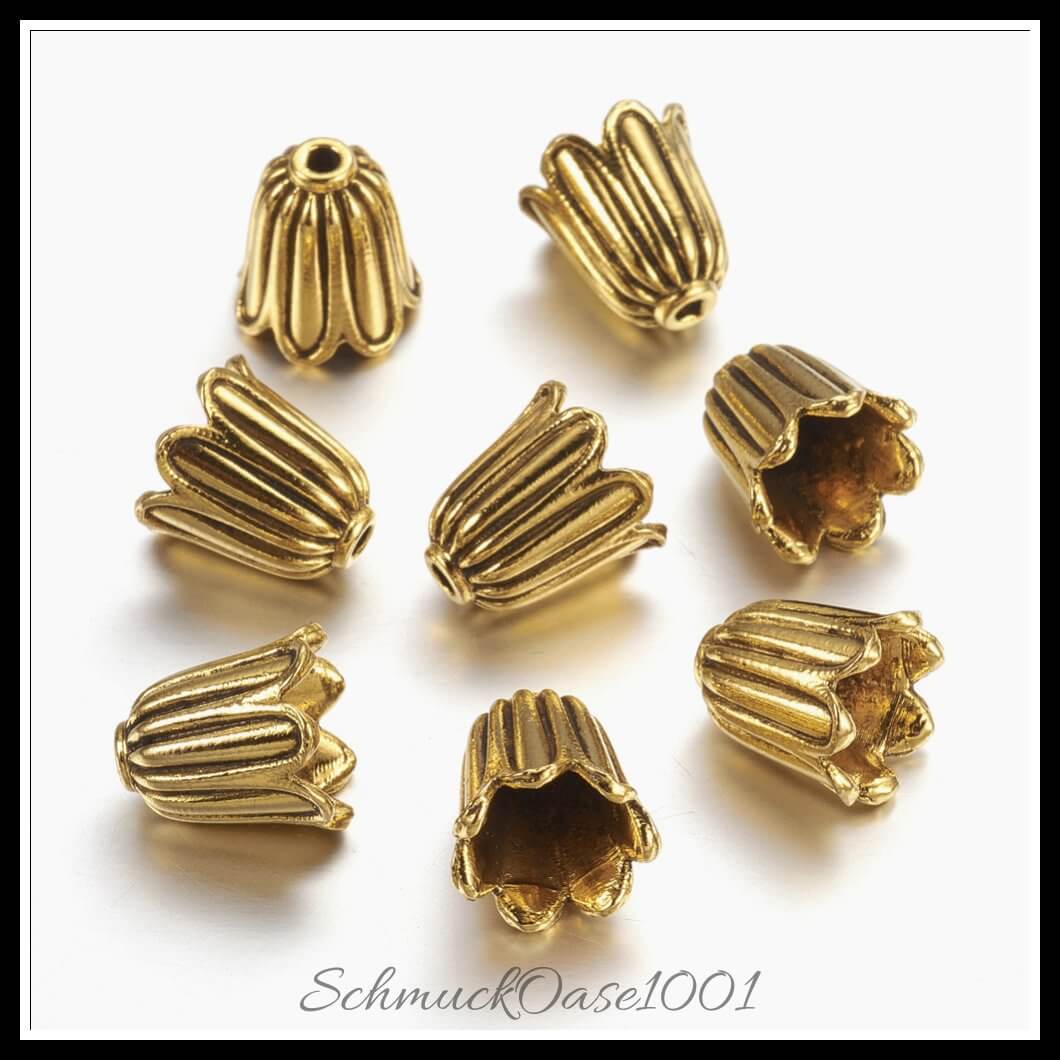 Tibetische perlenkappen – blume / 10x10 mm – 20 stück, in der farbe legierung, tibetischer stil, blume, bleifrei, cadmiumfrei, nickelfrei, perfekt für die herstellung individueller ketten und armbänder
