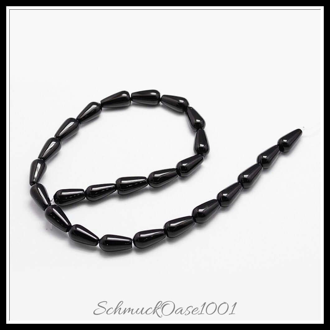 Natursteinperlenstränge – onyx träne / 16x6 mm / 1 strang, aus onyx / träne, gefärbt, erhitzt in der farbe schwarz und größe 16x6 mm, loch: 1.2 mm, ca. 25 stück / 15.2" / 1 strang, ausdrucksstark und ideal für auffällige designs