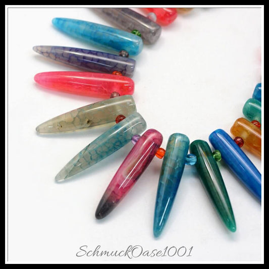 Natursteinperlenstränge – achat tropfen / 33–38x7–8 mm / 1 strang, in der farbe mischfarbe, ausdrucksstark und ideal für auffällige designs