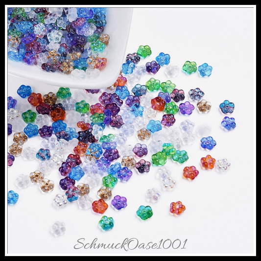 Tschechische glasperlen – blume, galvanisiert, gold inlay, mischfarbe-100 stk in den farben tschechisches glas, galvanisiert, mit gold inlay, gefaerbt, blume, ausdrucksstark und ideal für auffällige designs