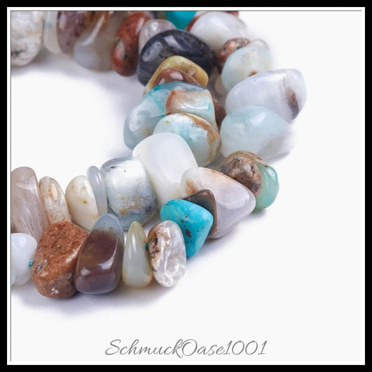 Natursteinperlenstrang – blauer opal – pommes frites / 1 strang, in der farbe blau, ausdrucksstark und ideal für auffällige designs