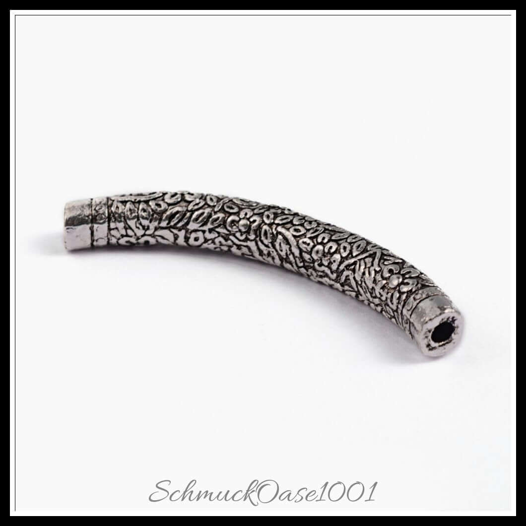 Tibetische legierungsperlen – rohr / 72x9 mm / 4 stück, aus legierung / tibetischer stil, rohr in der farbe antik silber und größe 72x9 mm, loch: 3.5 mm / 4 st.