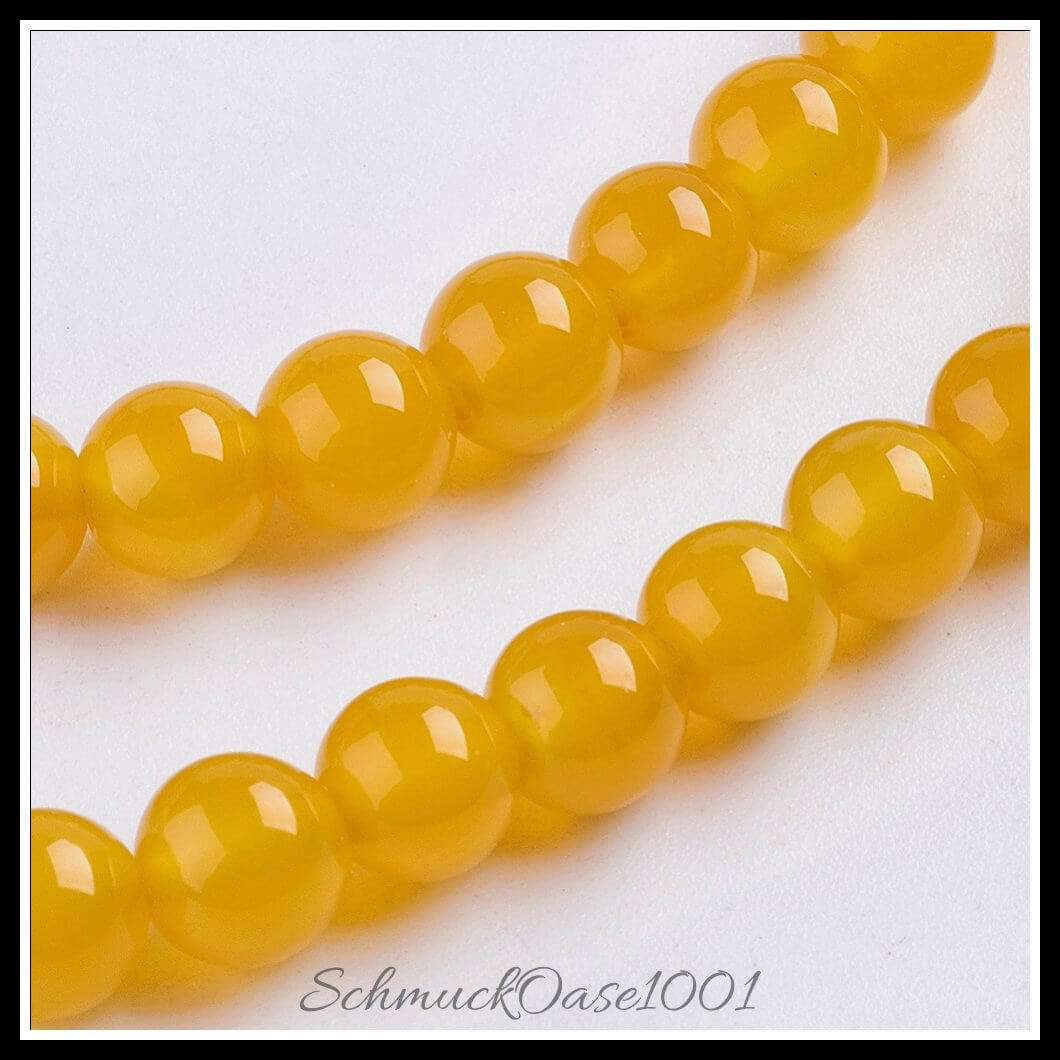Natursteinperlenstränge – achat gelb / ø6 mm / 2 stränge, aus naturstein / achat, gefärbt, rund in der farbe gelb und größe ø6 mm, loch: 1 mm, ca. 62 stück / 14.8" / 2 stränge, ausdrucksstark und ideal für auffällige designs