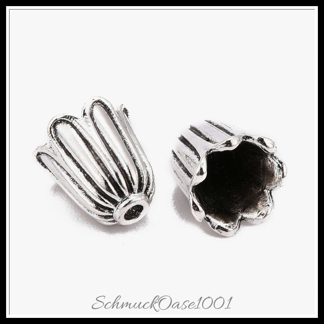Tibetische perlenkappen – blume / 10x10 mm – 20 stück, zusätzliches detailbild, perfekt für die herstellung individueller ketten und armbänder